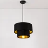 Lampe à Suspendre Moderne Suspension Design Douille E27 60w En Métal Et Textile Diamètre 30 Cm Noir Doré lux.pro