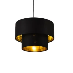 Lampe à Suspendre Moderne Suspension Design Douille E27 60w En Métal Et Textile Diamètre 30 Cm Noir Doré lux.pro