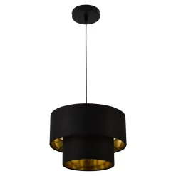 Lampe à Suspendre Moderne Suspension Design Douille E27 60w En Métal Et Textile Diamètre 30 Cm Noir Doré lux.pro
