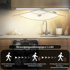 Lampe 2 x LED sous meuble NETTLIFE avec détecteur de mouvement, rechargeable par USB, 1 500 mAh