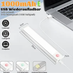 Lampe 2 x LED sous meuble NETTLIFE avec détecteur de mouvement, rechargeable par USB, 1 500 mAh,un couloir ou un placard