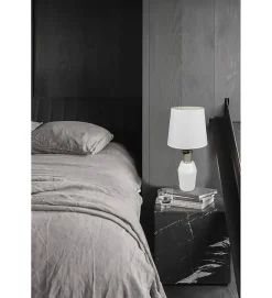 Lampe a poser ceramique tissu blanc et argent Luminaire chevet LED chambre salon