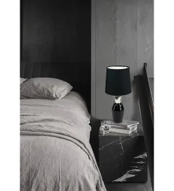 Lampe a poser ceramique tissu noir et argent Luminaire chevet LED chambre salon