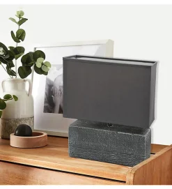 Lampe a poser effet beton abat jour tissu coton gris taupe luminaire design