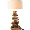 Lampe avec abat jour et pied morceau de bois en bois naturel 33x34x64 cm