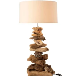 Lampe avec abat jour et pied morceau de bois en bois naturel 33x34x64 cm