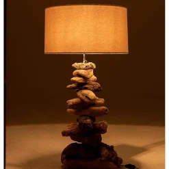 Lampe avec abat jour et pied morceau de bois en bois naturel 33x34x64 cm