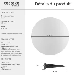 Lampe boule avec éclairage LED 12 W avec télécommande et ampoule