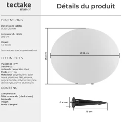 Lampe boule avec éclairage LED 12 W avec télécommande et ampoule