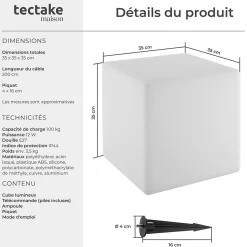 Lampe cube avec éclairage LED 12 W avec télécommande et ampoule