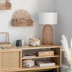 Lampe cylindre Karla - rotin - blanc H56 cm - Atmosphera