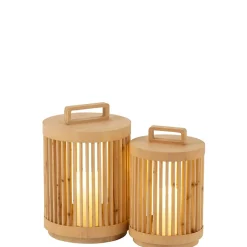 Lampe cylindrique en bois de sapin beige 24.5x24.5x36 cm