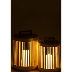 Lampe cylindrique en bois de sapin beige 24.5x24.5x36 cm