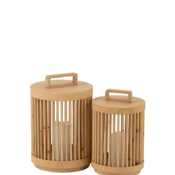 Lampe cylindrique en bois de sapin beige 24.5x24.5x36 cm
