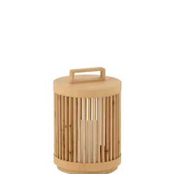 Lampe cylindrique en bois de sapin beige 24.5x24.5x36 cm