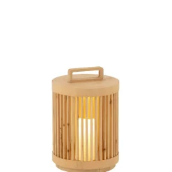 Lampe cylindrique en bois de sapin beige 24.5x24.5x36 cm