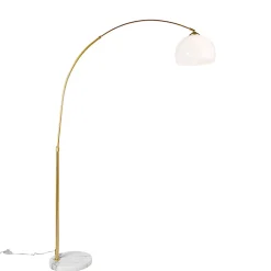 Lampe d'arc moderne en laiton avec abat-jour blanc - Arc Basic