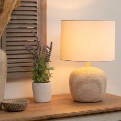 Lampe Davia - beige et blanc - céramique H40 cm - Atmosphera