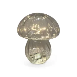 Lampe décorative champi verre strié transparent LED à piles