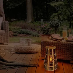 Lampe décorative 'Korbinian' avec bougie LED solaire pour le jardin et le balcon, en rotin naturel, lampe solaire hauteur 35 cm