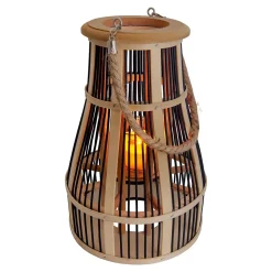Lampe décorative 'Korbinian' avec bougie LED solaire pour le jardin et le balcon, en rotin naturel, lampe solaire hauteur 35 cm