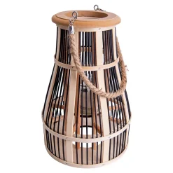 Lampe décorative 'Korbinian' avec bougie LED solaire pour le jardin et le balcon, en rotin naturel, lampe solaire hauteur 35 cm