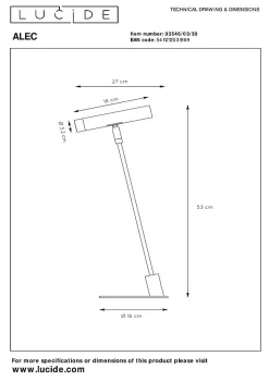 Lampe de bureau ALEC en métal avec 1xG9 - Noir - Lucide