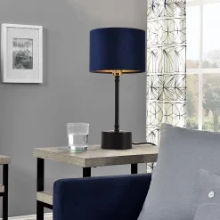 Lampe de Bureau Deventer Métal Flanelle E14 39 cm Noir Cuivre Bleu lux.pro