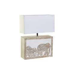 Lampe de bureau DKD Home Decor Blanc Marron Bois de manguier 50 W 220 V 33 x 12 x 41 cm