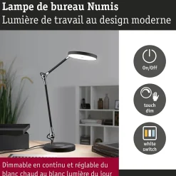 Lampe de bureau LED Numis White Switch 1000lm 11W Noir