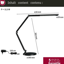Lampe de bureau LED 3-Step-Dim FlexBar White Switch 700lm 9,5W Noir