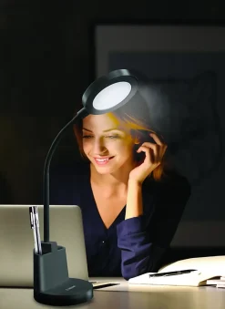 Lampe de bureau LED 7W avec interrupteur tactile et porte-stylo. Noir