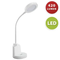 Lampe de bureau LED 7W avec interrupteur tactile et porte-stylo. Blanc