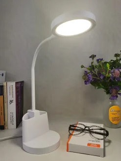 Lampe de bureau LED 7W avec interrupteur tactile et porte-stylo. Blanc