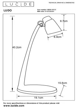 Lampe de bureau LUDO en synthétique avec LED intégré - Blanc - Lucide