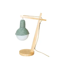 Lampe de bureau ou de chevet en bois avec abat-jour en laine