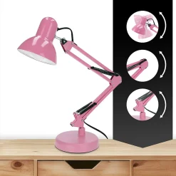 Lampe de bureau PIXI Pink douille E27 rose set avec base et pince avec Bras Pivotant Réglable EDO777366 EDO
