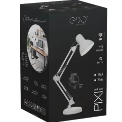 Lampe de bureau PIXI White douille E27 blanche set avec base et pince avec Bras Pivotant Réglable EDO777536 EDO