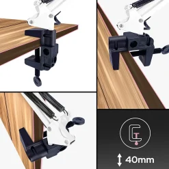 Lampe de bureau PIXI White douille E27 blanche set avec base et pince avec Bras Pivotant Réglable EDO777536 EDO