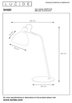 Lampe de bureau SHADI en métal avec 1xE14 - Noir - Lucide