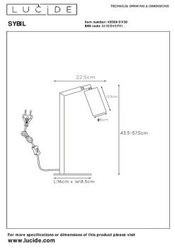 Lampe de bureau SYBIL en acier avec 1xGU10 - Noir - Lucide