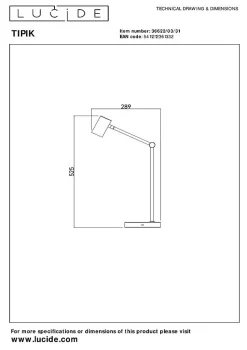Lampe de bureau TIPIK en métal avec LED intégré - Blanc - Lucide