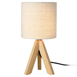 Lampe De Bureau Trépied E14 Bois Lin Hauteur 37.5 Cm Beige Bois Naturel lux.pro