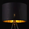 Lampe De Bureau Trépied E14 Métal Tissu Hauteur 51 Cm Noir Doré lux.pro