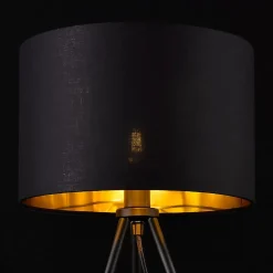 Lampe De Bureau Trépied E14 Métal Tissu Hauteur 51 Cm Noir Doré lux.pro