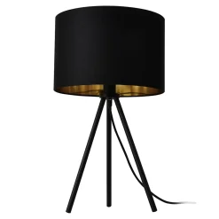 Lampe De Bureau Trépied E14 Métal Tissu Hauteur 51 Cm Noir Doré lux.pro