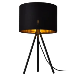 Lampe De Bureau Trépied E14 Métal Tissu Hauteur 51 Cm Noir Doré lux.pro