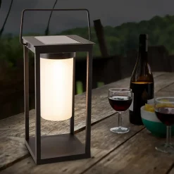 Lampe de camping/de socle à LED h : 28cm , pour l'extérieur, lampe de socle - métal et plastique noir, avec LED intégrée