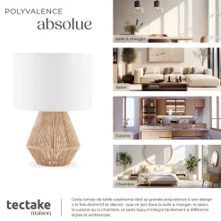 Lampe de chevet au style bohème 60W avec grand abat-jour en tissu