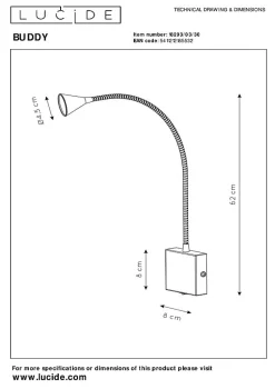 Lampe de chevet BUDDY en métal avec LED intégré - Noir - Lucide